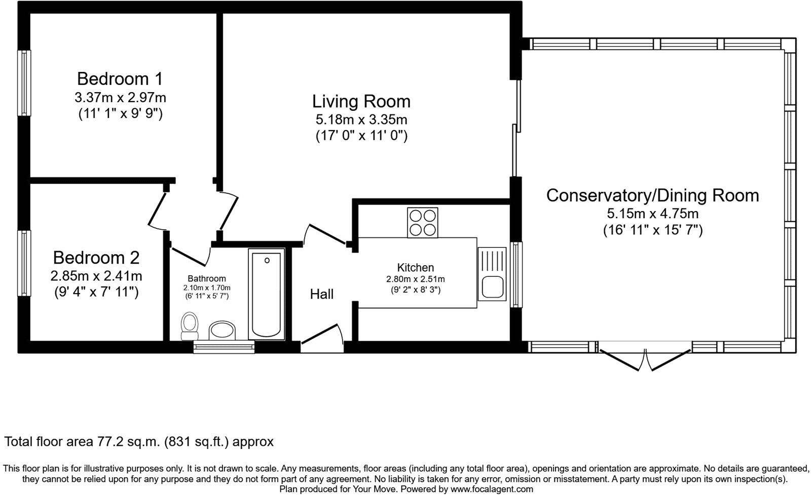 Floorplan of 2 bedroom Detached Bungalow for sale, Willow Drive, Gobowen, Shropshire, SY11