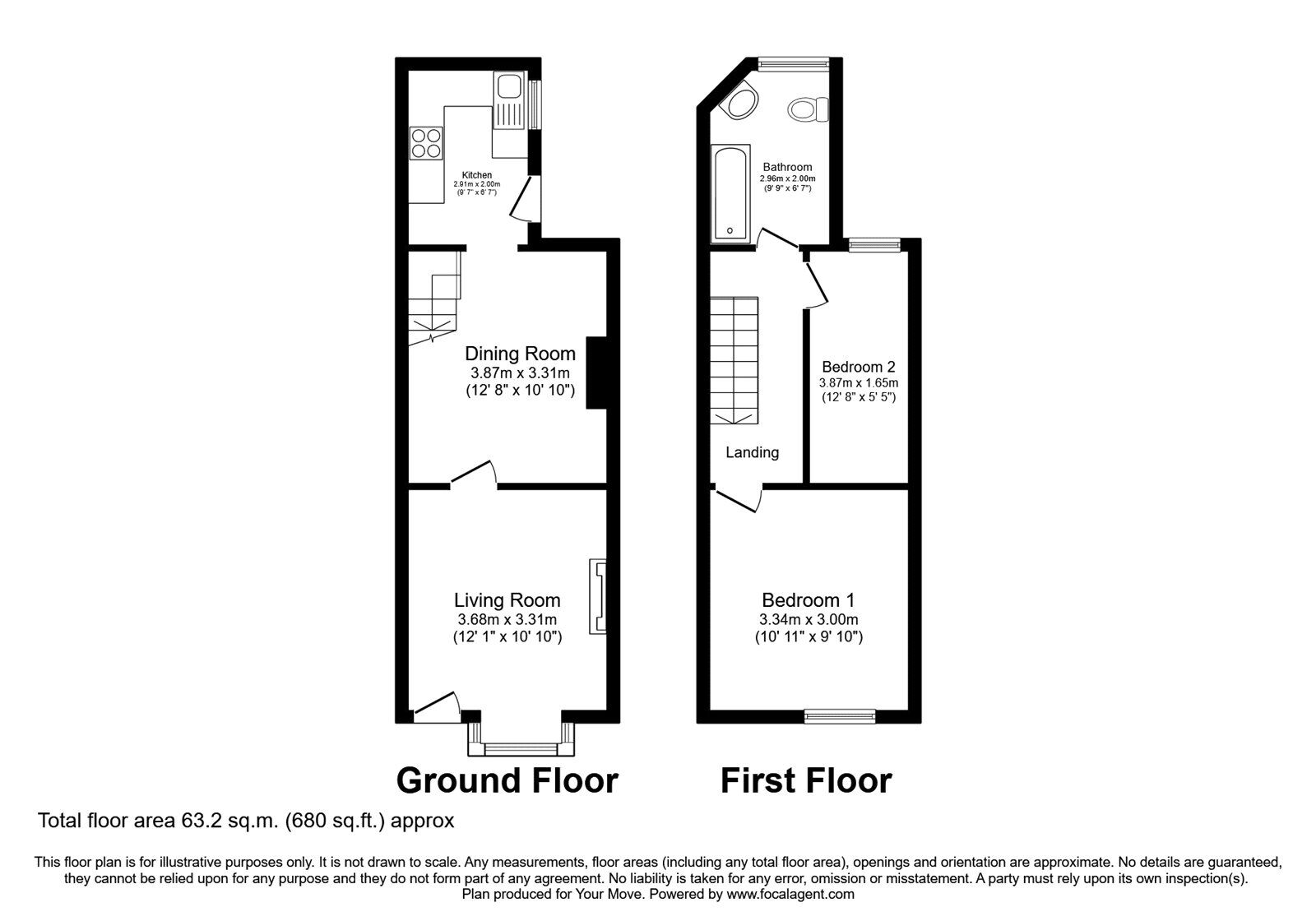 Floorplan of 2 bedroom Mid Terrace House to rent, York Street, Oswestry, Shropshire, SY11