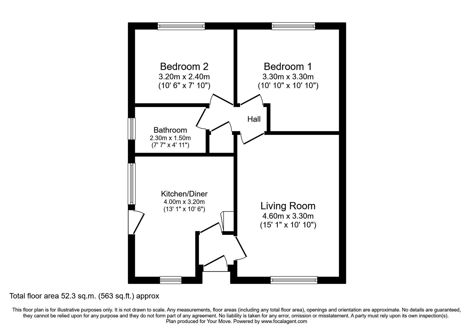 Floorplan of 2 bedroom Semi Detached Bungalow for sale, Monkmoor Road, Oswestry, Shropshire, SY11
