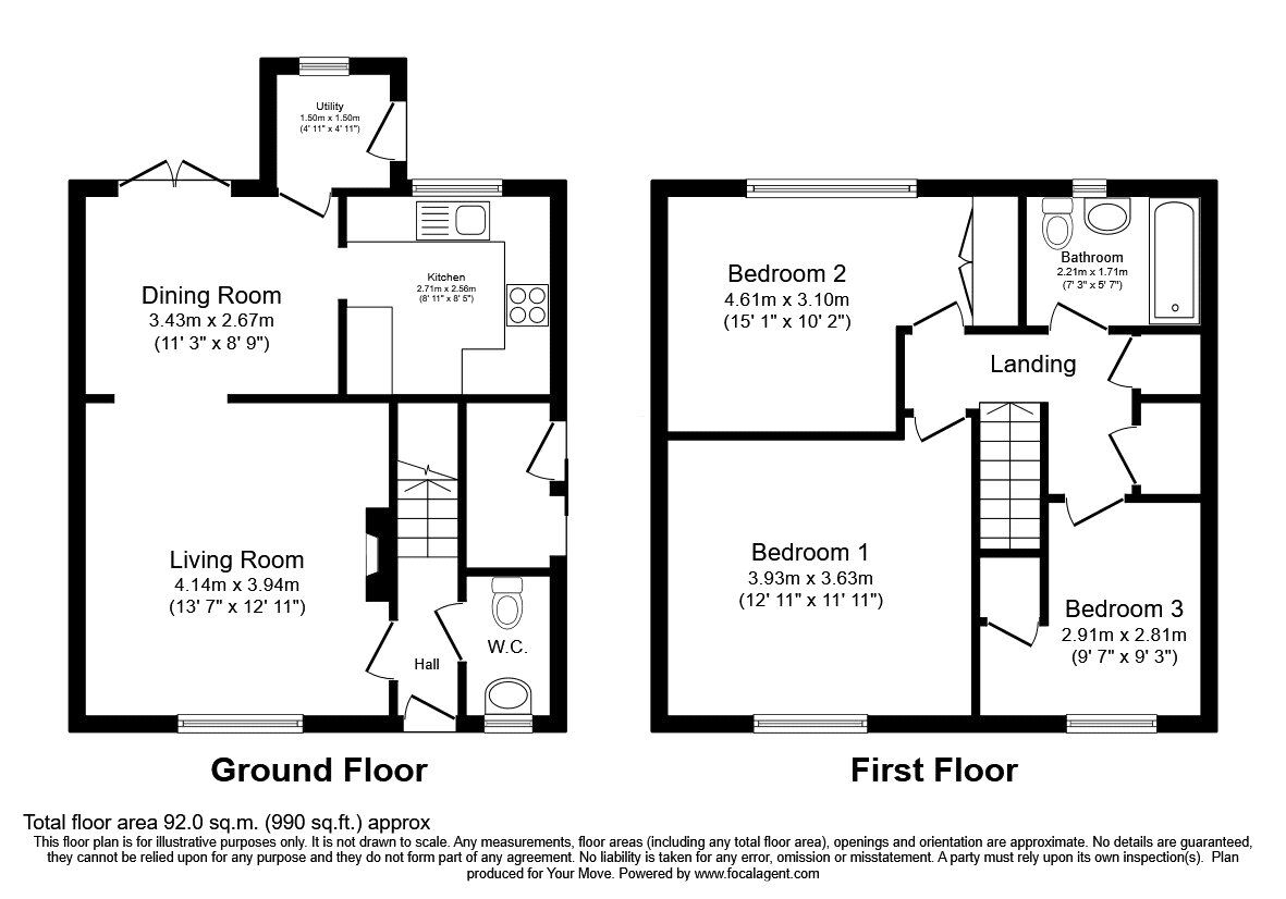 Floorplan of 3 bedroom Mid Terrace House for sale, Maes Y Parc, Chirk, Wrexham, LL14