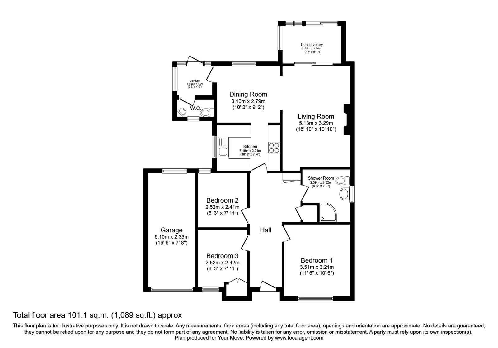 Floorplan of 3 bedroom Detached Bungalow for sale, Park Fechan Gardens, Whittington, Shropshire, SY11