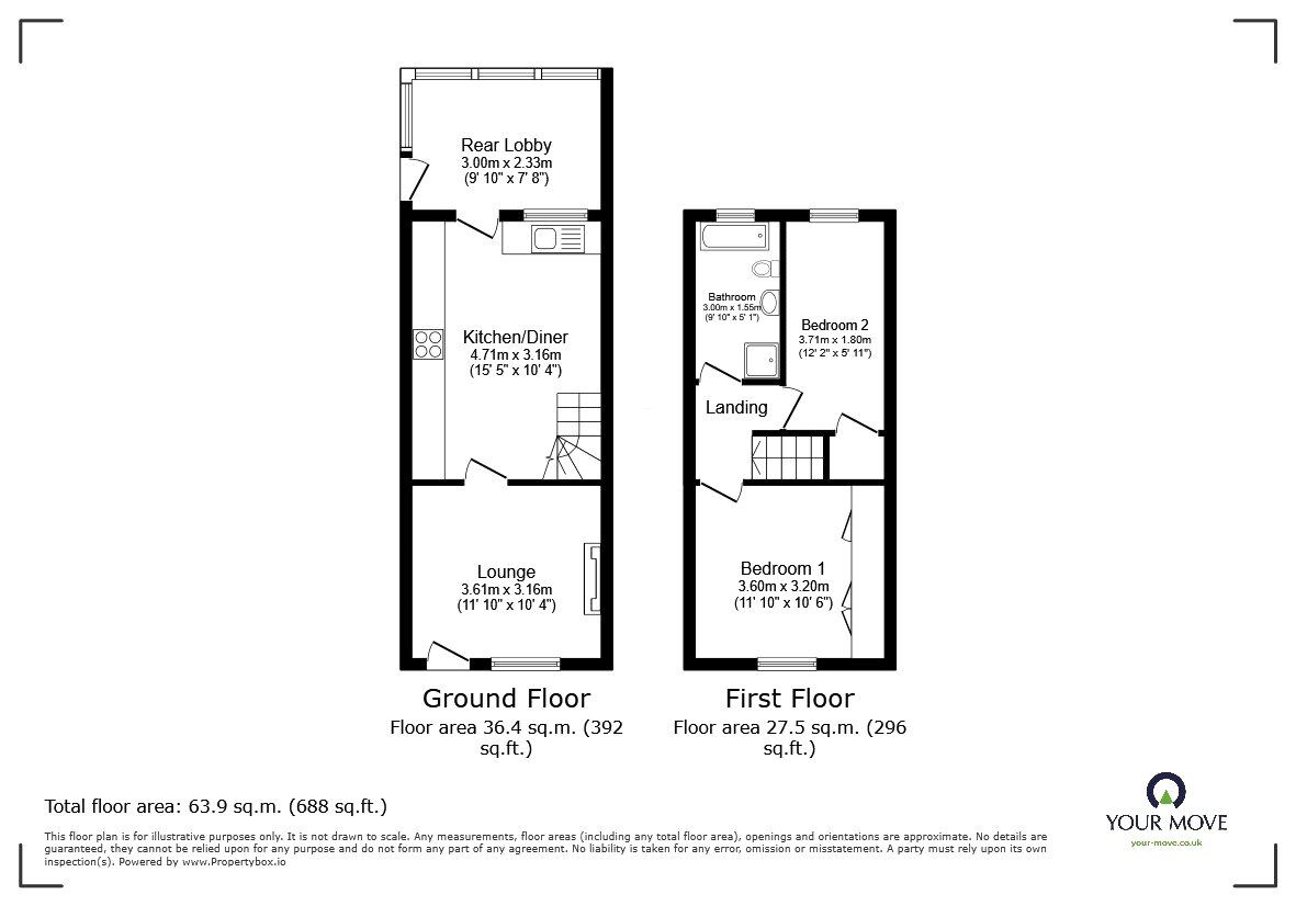 Floorplan of 2 bedroom End Terrace House for sale, Eden Street, Oswestry, Shropshire, SY11