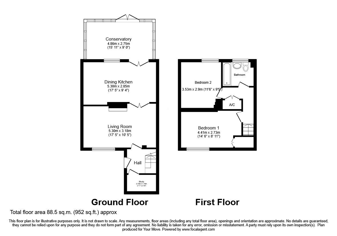 Floorplan of 2 bedroom Semi Detached House for sale, Highfields, Chirk, Clwyd, LL14