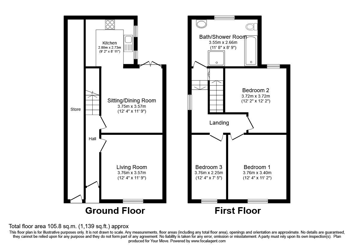Floorplan of 3 bedroom End Terrace House for sale, Park Avenue, Oswestry, Shropshire, SY11
