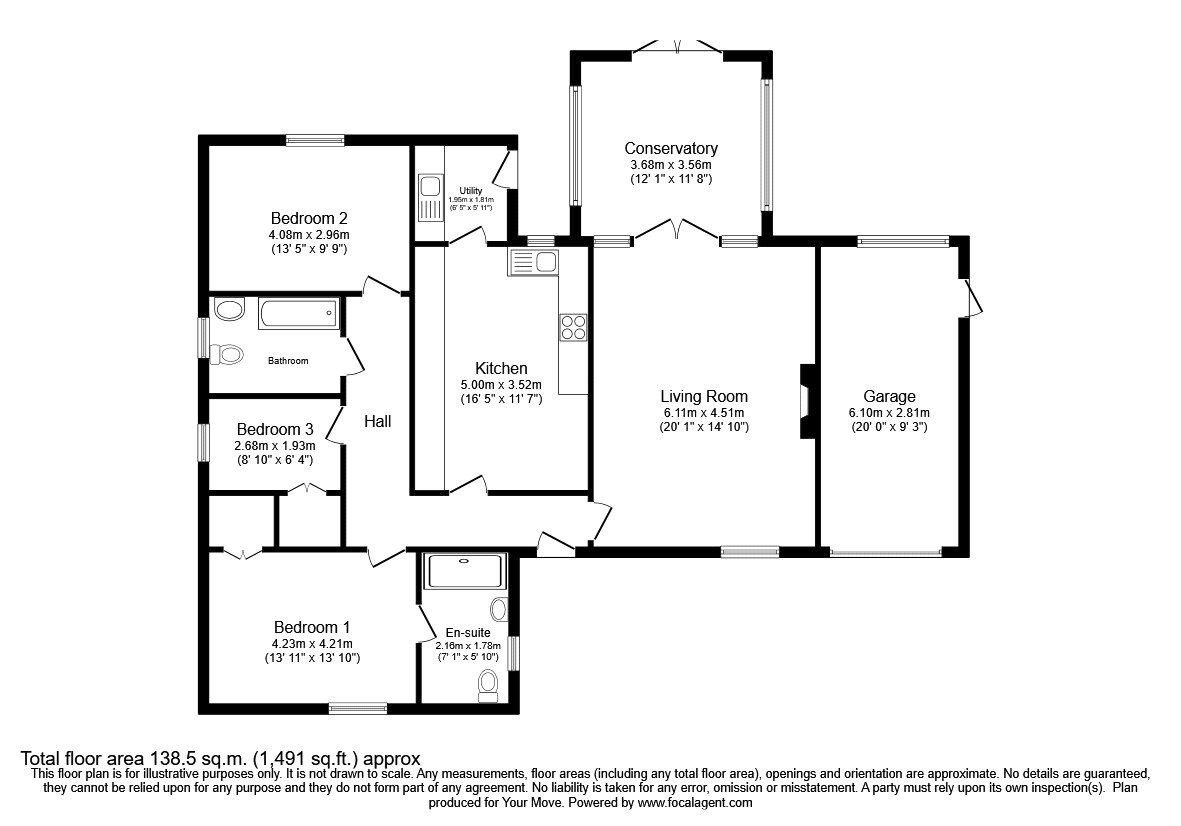 Floorplan of 3 bedroom Detached Bungalow for sale, College Close, Tetchill, Shropshire, SY12