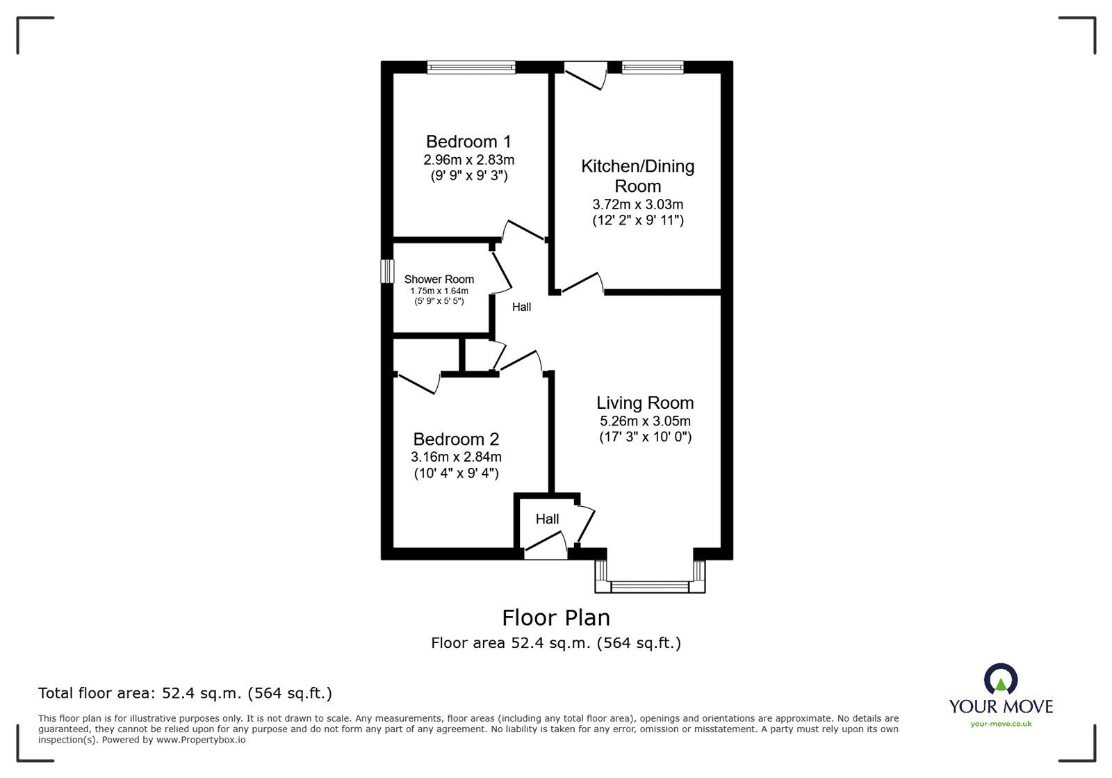Floorplan of 2 bedroom End Terrace Bungalow for sale, Charles Parry Close, Oswestry, Shropshire, SY11