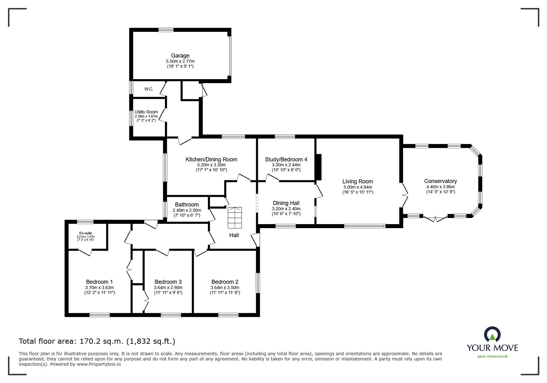 Floorplan of 4 bedroom Detached Bungalow for sale, Llansantffraid, Powys, SY22