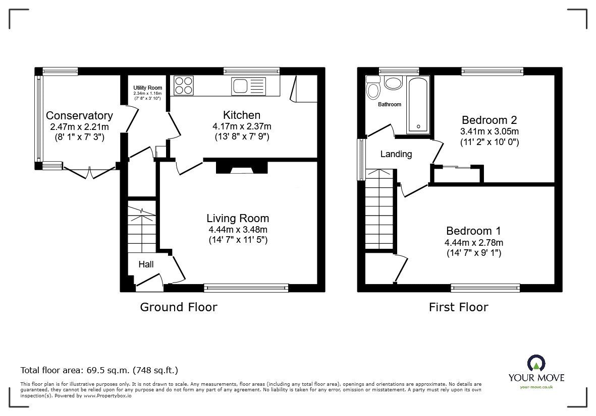 Floorplan of 2 bedroom End Terrace House for sale, Erw Wen, Morda, Shropshire, SY10