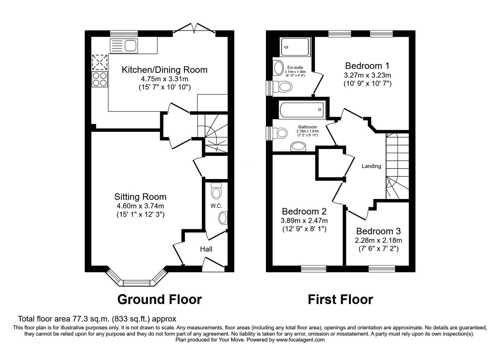 Floorplan of 3 bedroom Semi Detached House for sale, Cottams Meadow, Morda, Shropshire, SY10