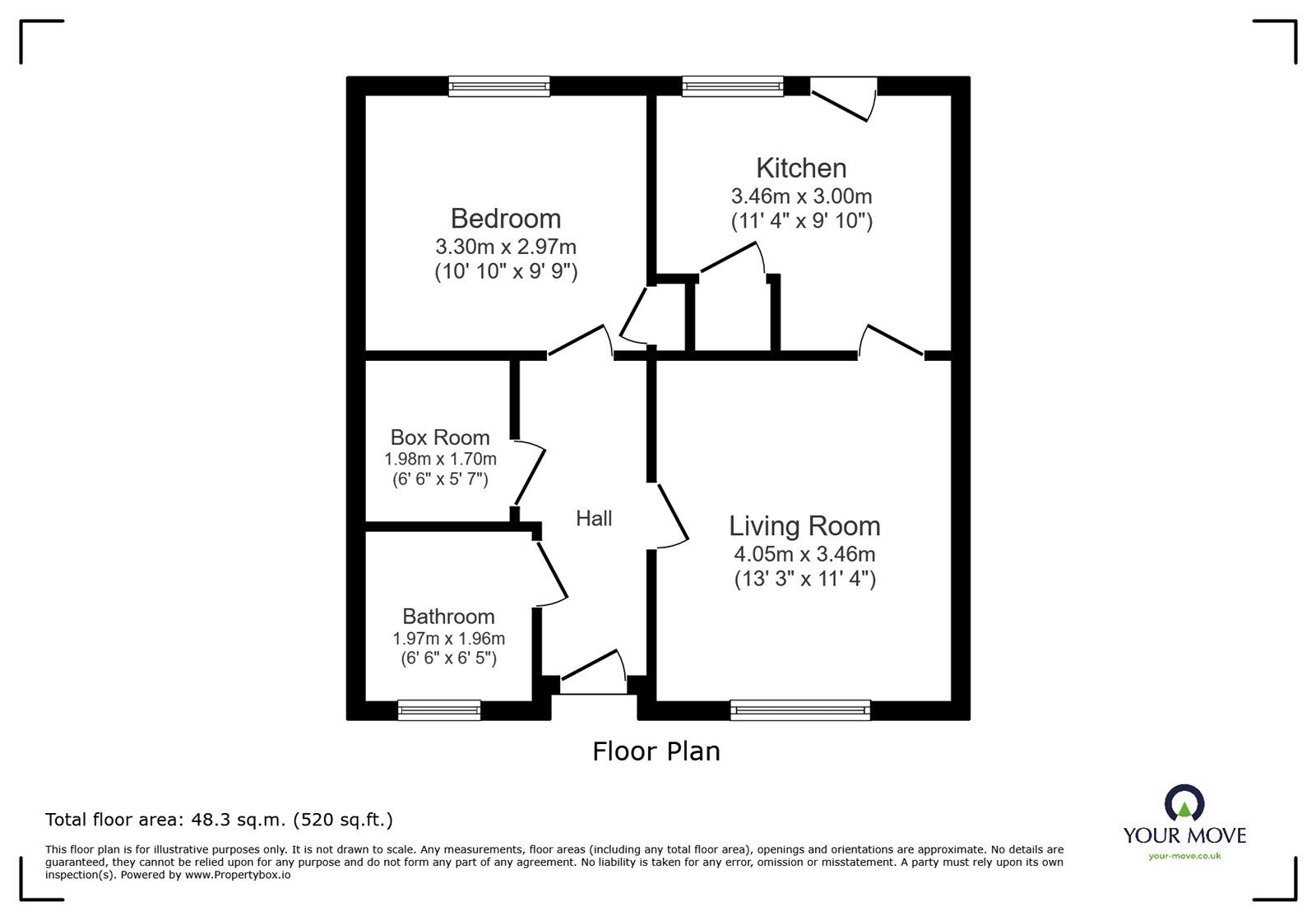 Floorplan of 1 bedroom Mid Terrace Bungalow for sale, Willows Crescent, West Felton, Shropshire, SY11
