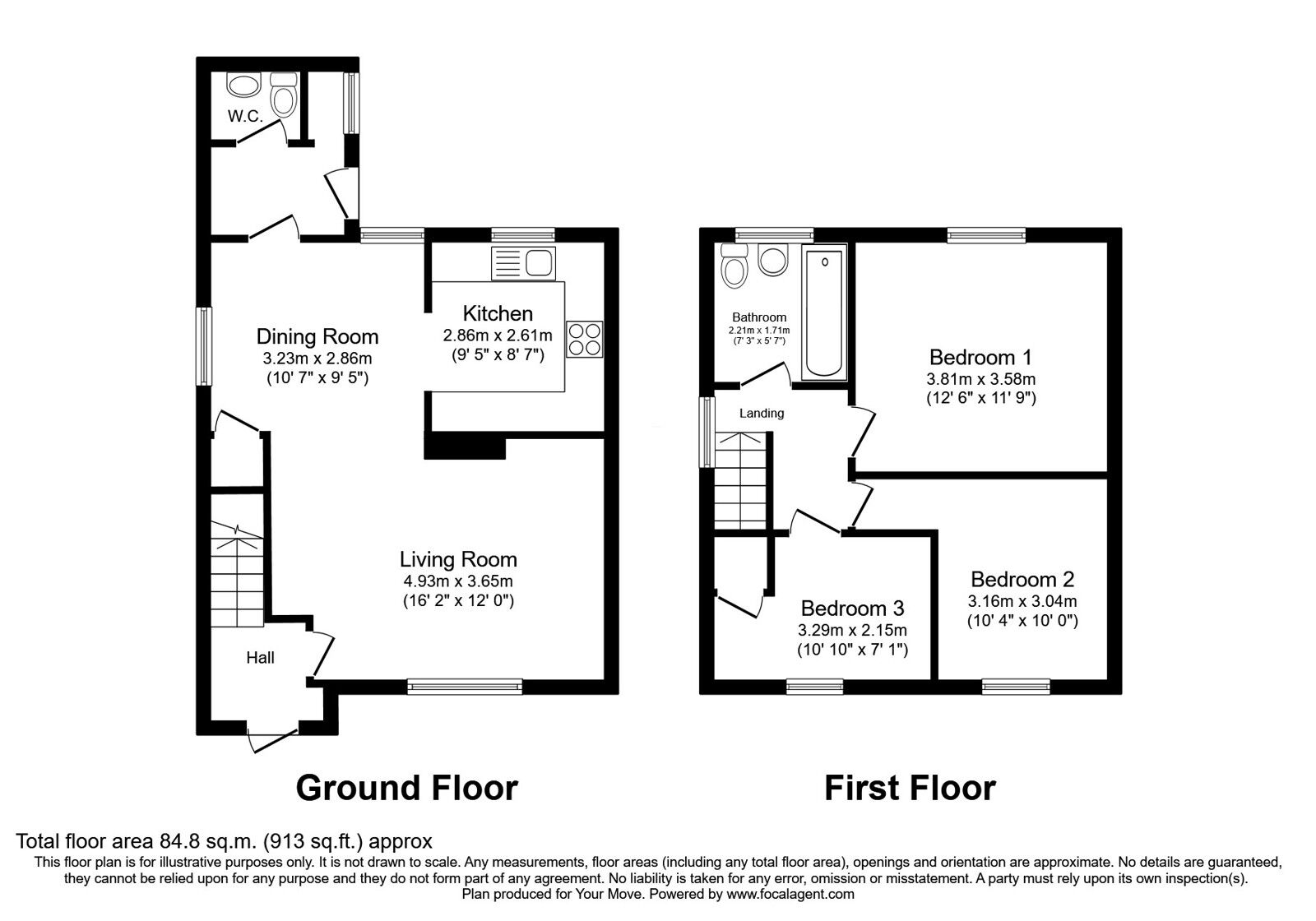 Floorplan of 3 bedroom End Terrace House for sale, Langland Road, Oswestry, Shropshire, SY11