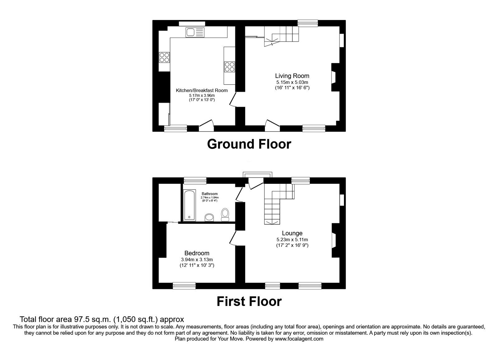 Floorplan of 2 bedroom Mid Terrace House for sale, Four Crosses, Llanymynech, Powys, SY22