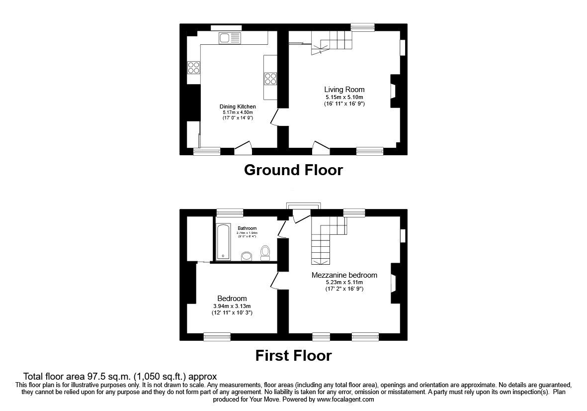 Floorplan of 2 bedroom Mid Terrace House for sale, Four Crosses, Llanymynech, Powys, SY22