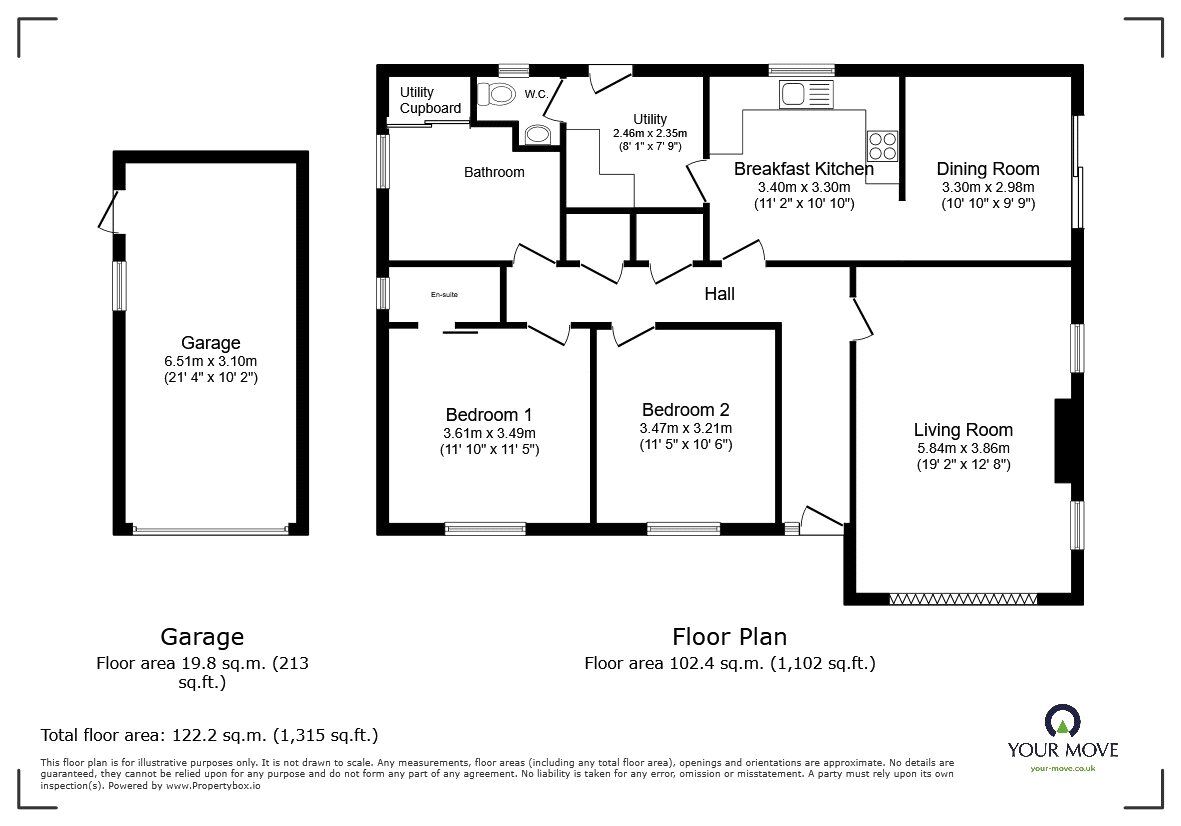 Floorplan of 2 bedroom Detached Bungalow for sale, Llangynog, Oswestry, Powys, SY10