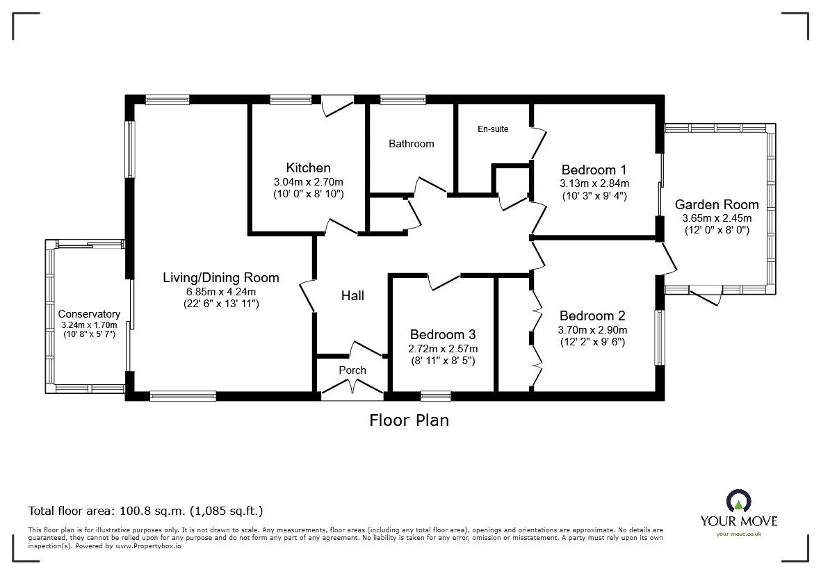 Floorplan of 3 bedroom Detached Bungalow for sale, Maserfield, Oswestry, Shropshire, SY11