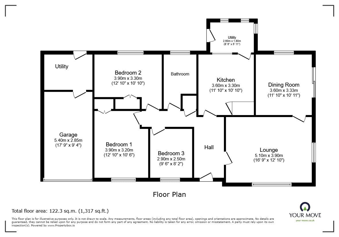 Floorplan of 3 bedroom Detached Bungalow for sale, Station Road, Pant, Shropshire, SY10