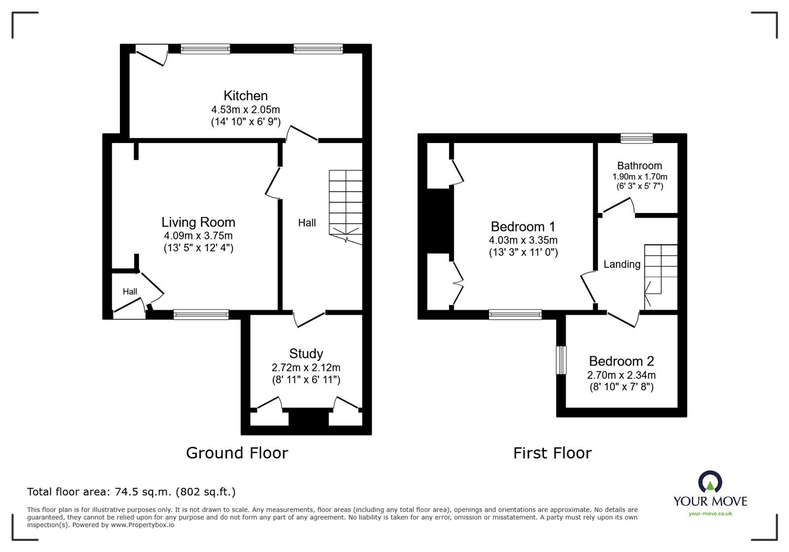 Floorplan of 2 bedroom Mid Terrace House for sale, School View, Weston Rhyn, Shropshire, SY10
