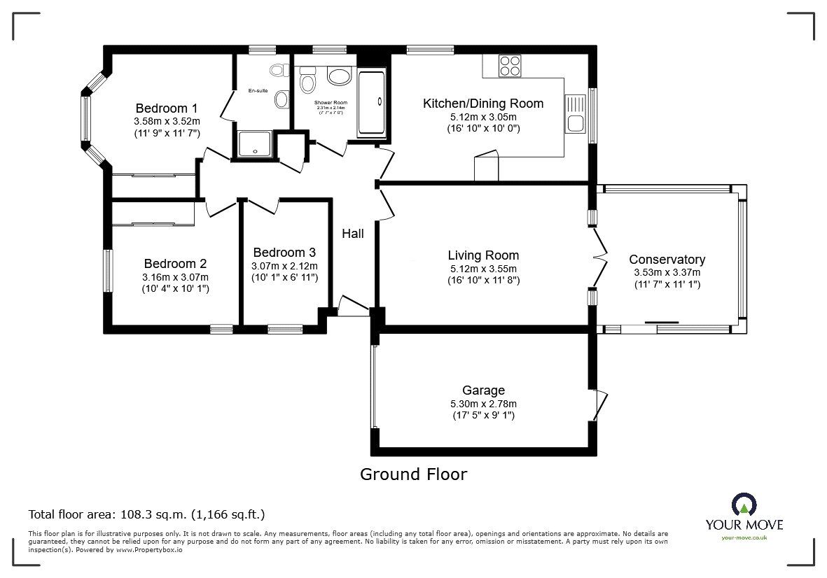 Floorplan of 3 bedroom Detached Bungalow for sale, Centenary Close, Kinnerley, Shropshire, SY10