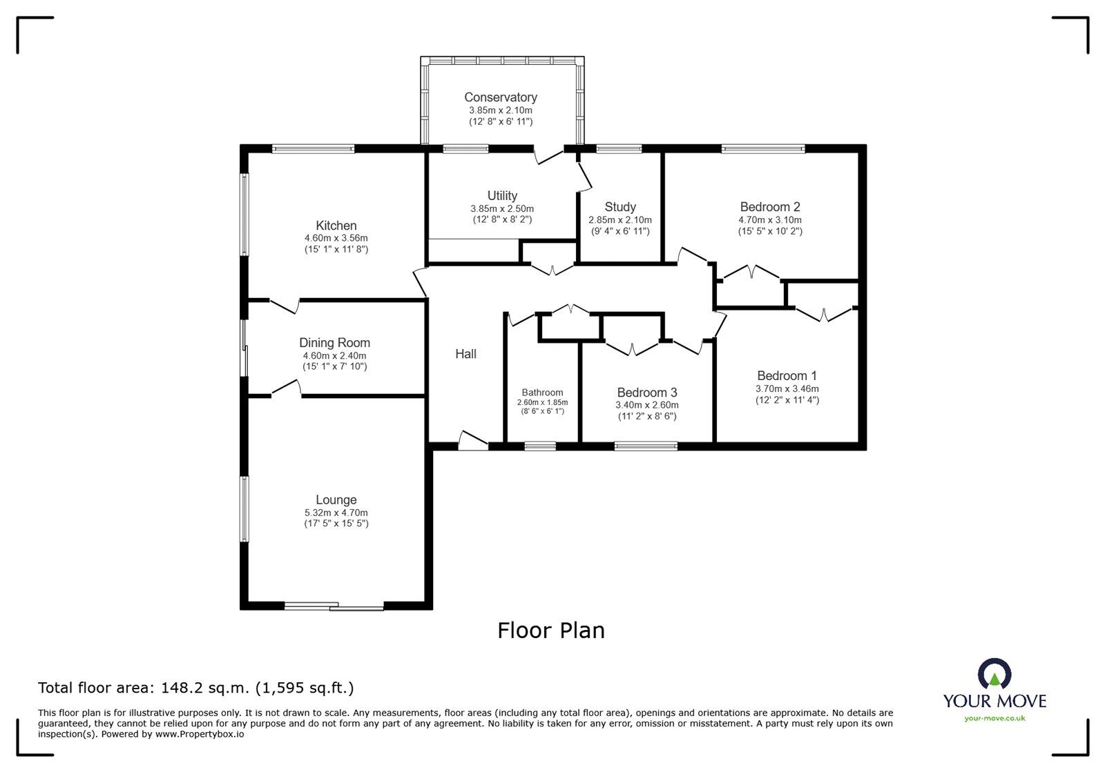 Floorplan of 3 bedroom Detached Bungalow to rent, Maesbrook, Oswestry, Shropshire, SY10