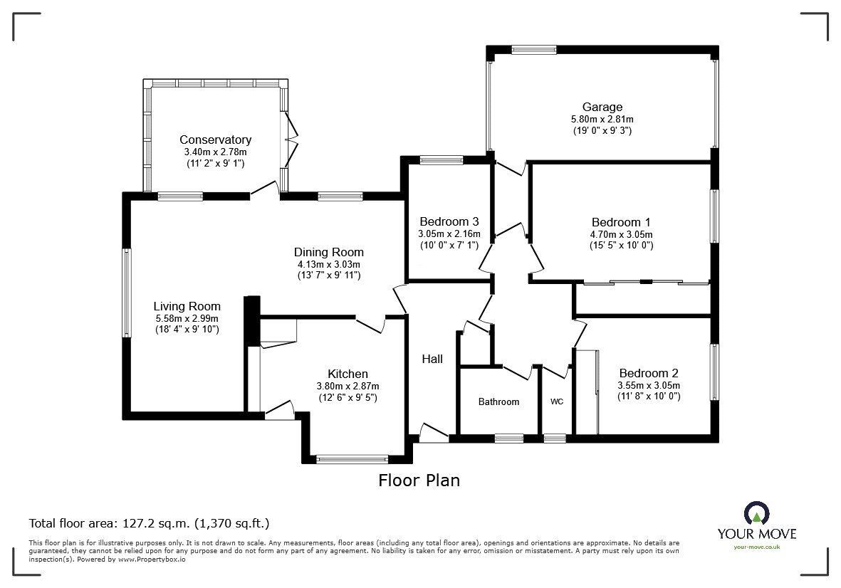 Floorplan of 3 bedroom Detached Bungalow for sale, Croeswylan Lane, Oswestry, Shropshire, SY10