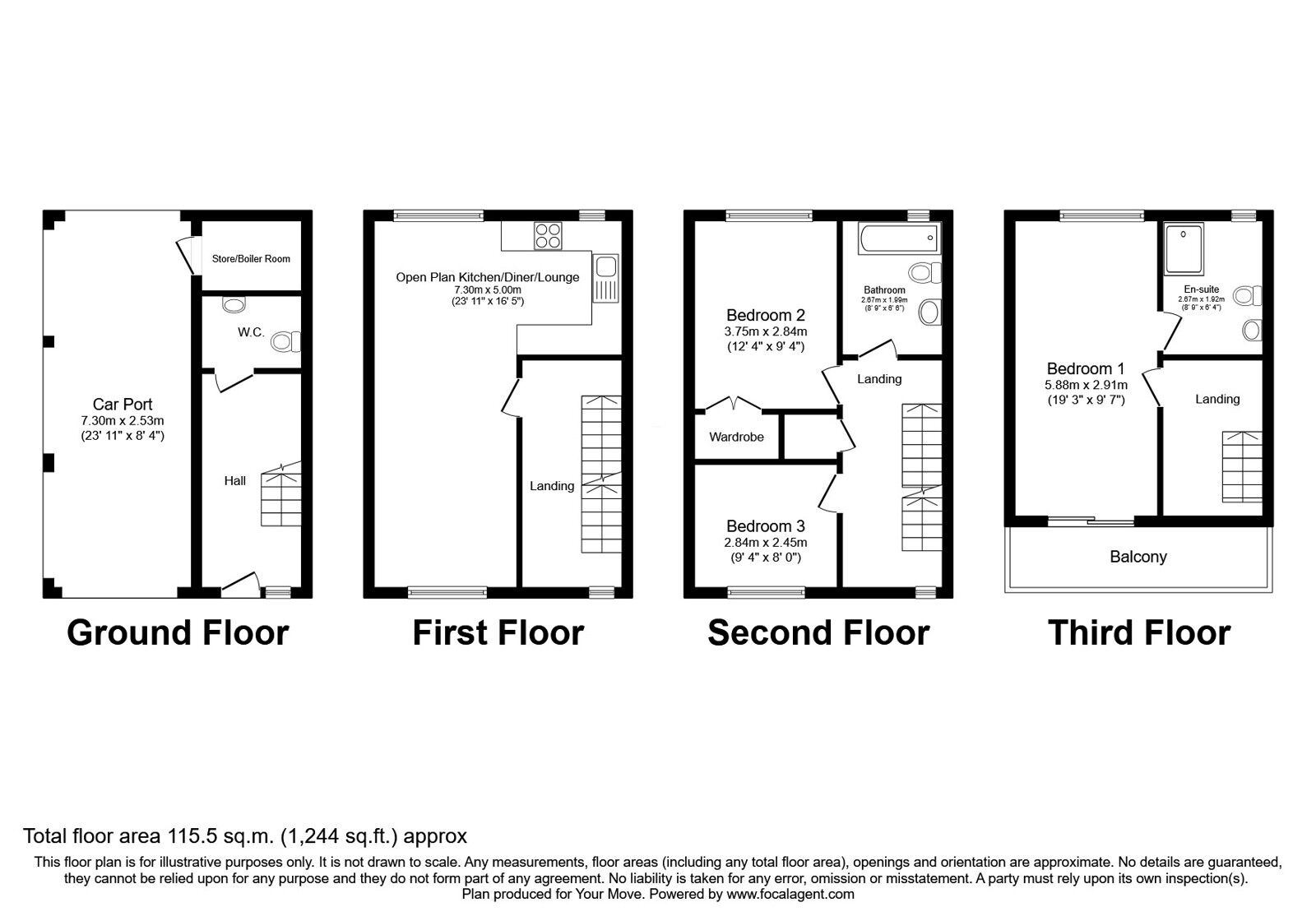 Floorplan of 3 bedroom Mid Terrace House for sale, Gobowen Road, Oswestry, Shropshire, SY11