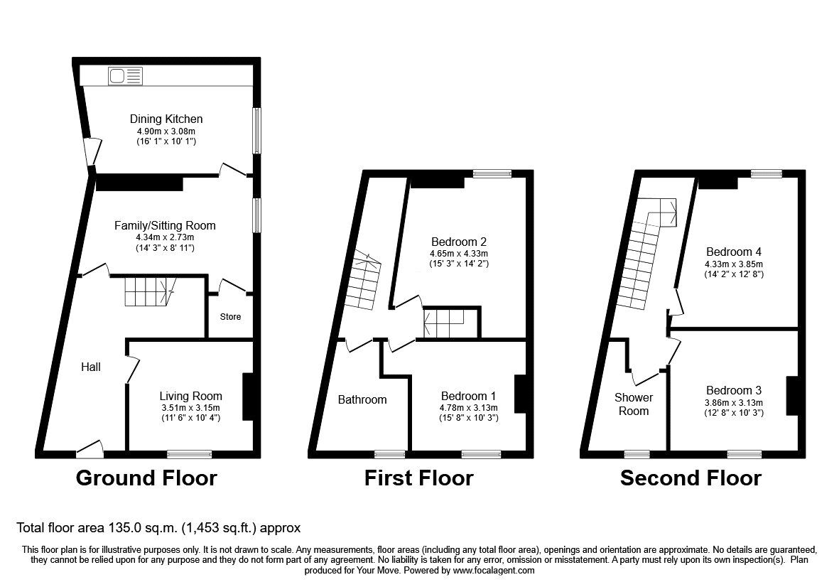 Floorplan of 4 bedroom Mid Terrace House to rent, Upper Church Street, Oswestry, Shropshire, SY11