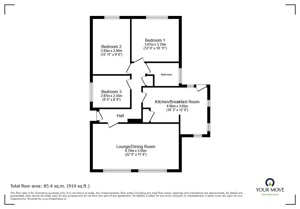 Floorplan of 3 bedroom Detached Bungalow for sale, Lower Minster, Oswestry, Shropshire, SY11