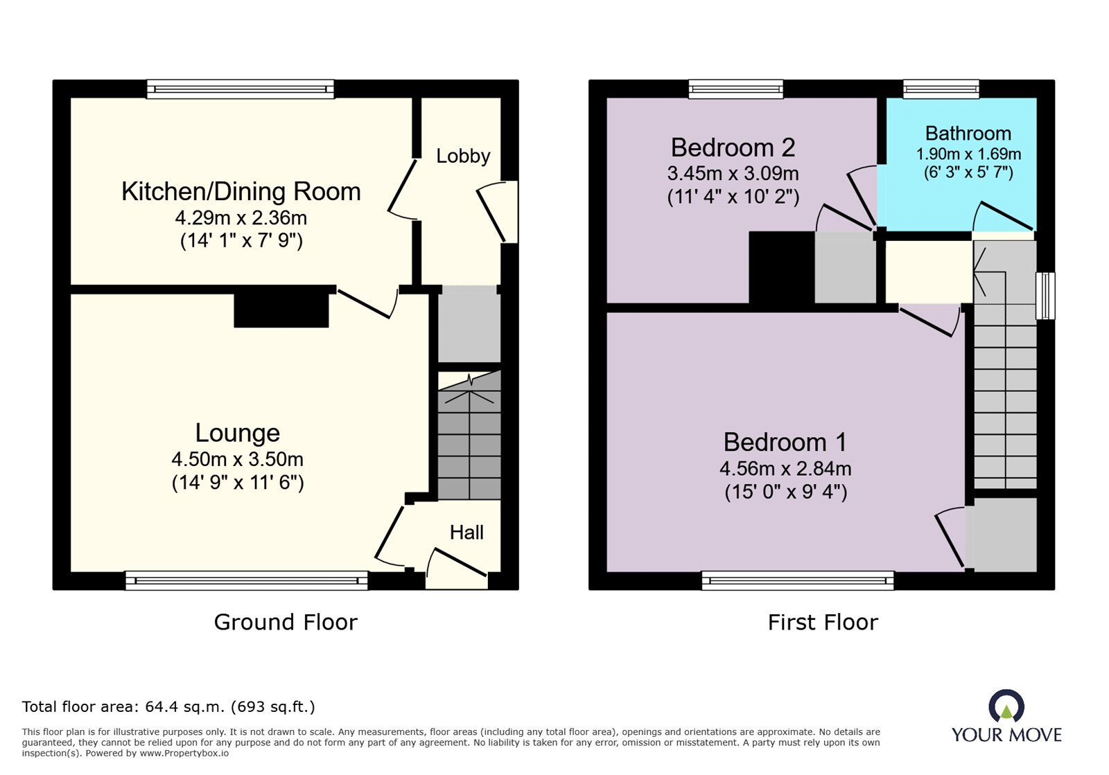 Floorplan of 2 bedroom End Terrace House for sale, Erw Wen, Morda, Shropshire, SY10