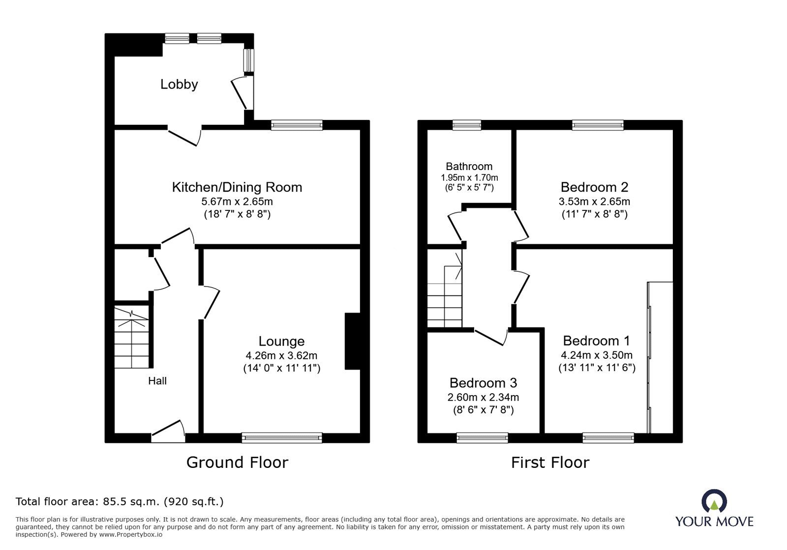 Floorplan of 3 bedroom Mid Terrace House for sale, Gatacre Avenue, Oswestry, Shropshire, SY11
