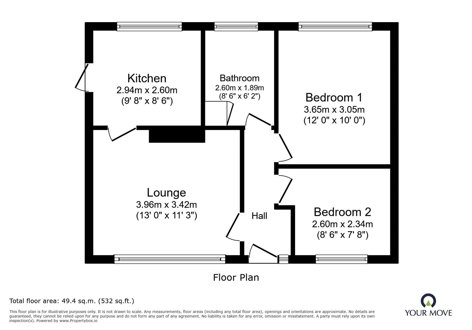 Floorplan of 2 bedroom Semi Detached Bungalow for sale, Cottage Lane, St. Martins, Shropshire, SY11