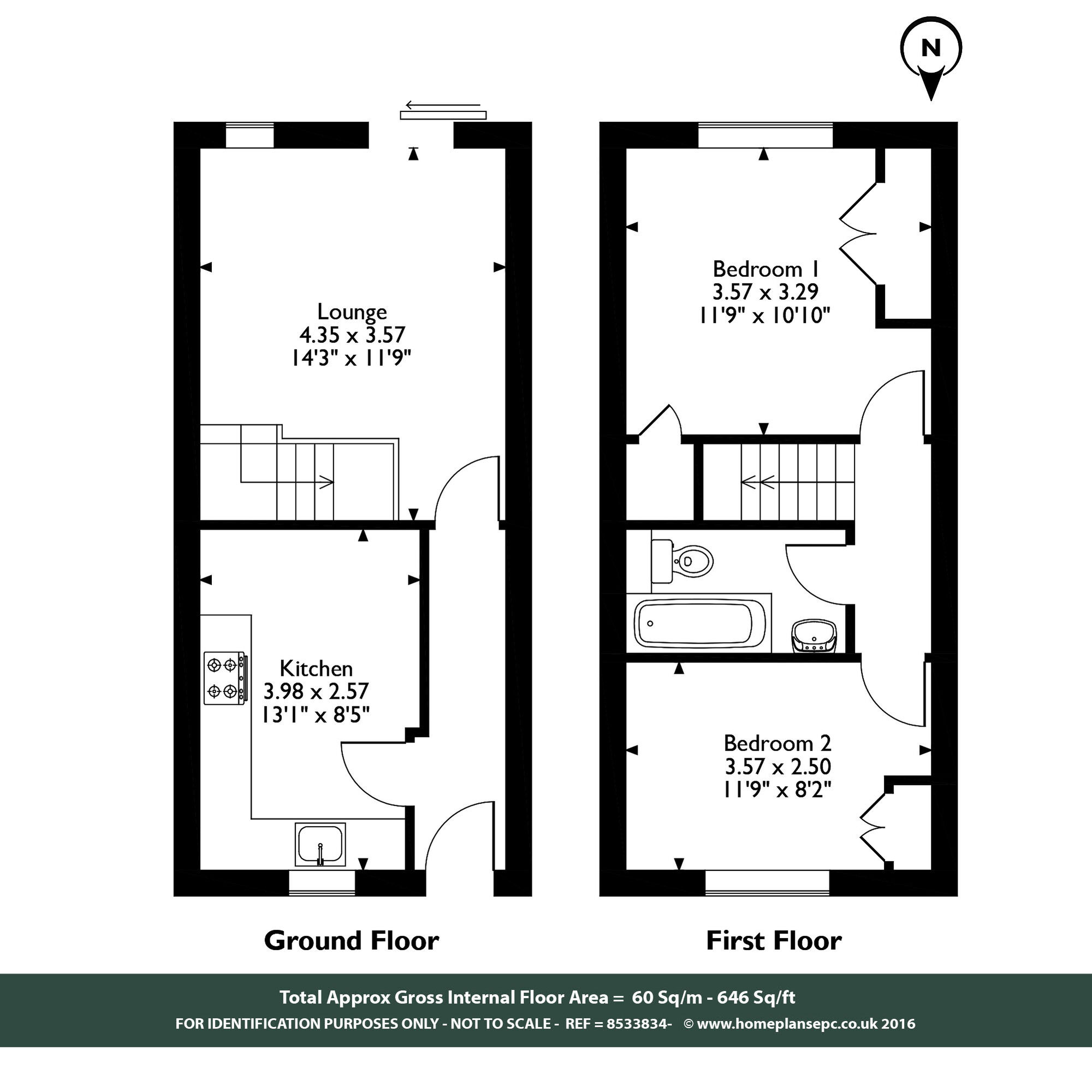 Floorplan of 2 bedroom Mid Terrace House to rent, Monson Way, Oundle, Peterborough, PE8