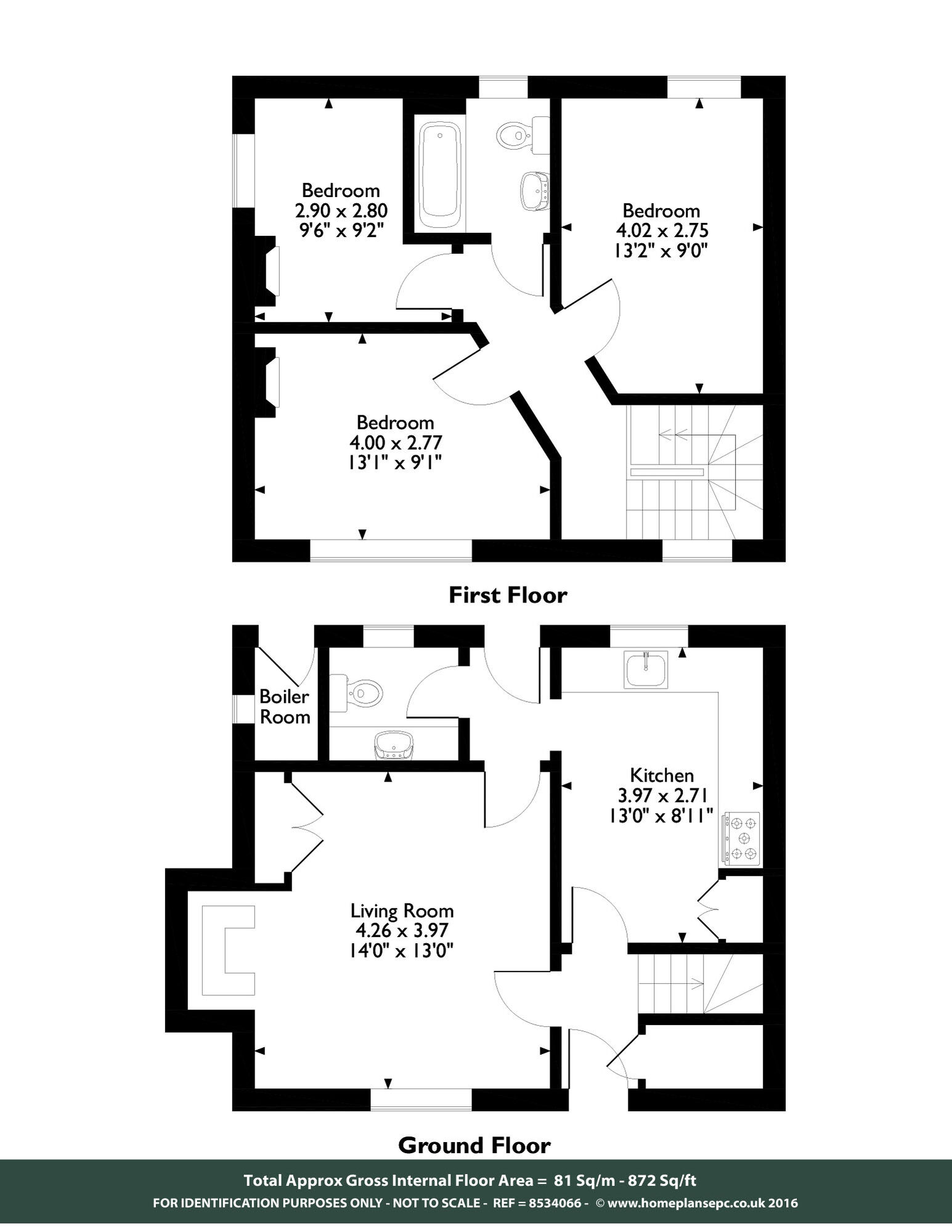 Floorplan of 3 bedroom Semi Detached Property to rent, The Green, Ashton, Peterborough, PE8