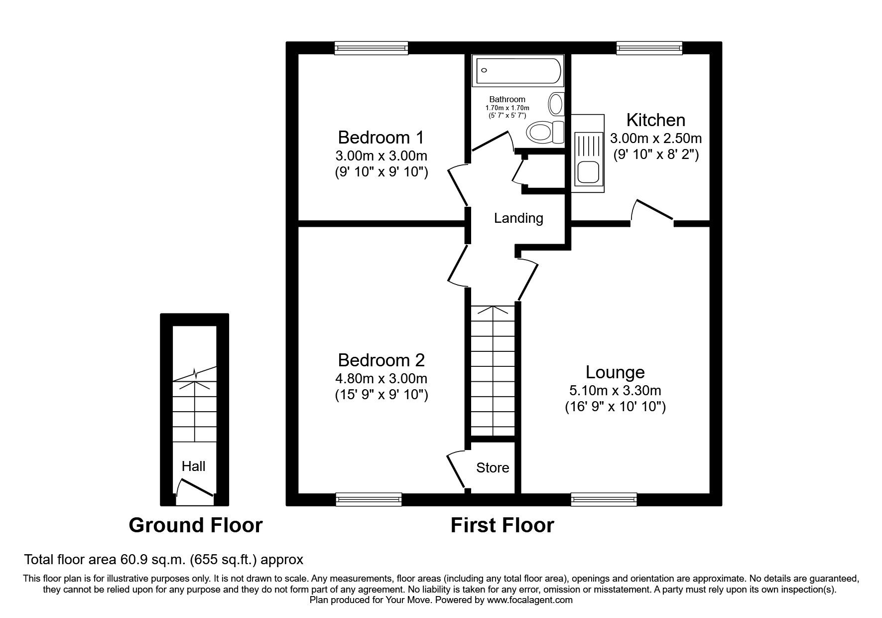 Floorplan of 2 bedroom Flat to rent, Gainsborough Drive, Wolverhampton, Staffordshire, WV6
