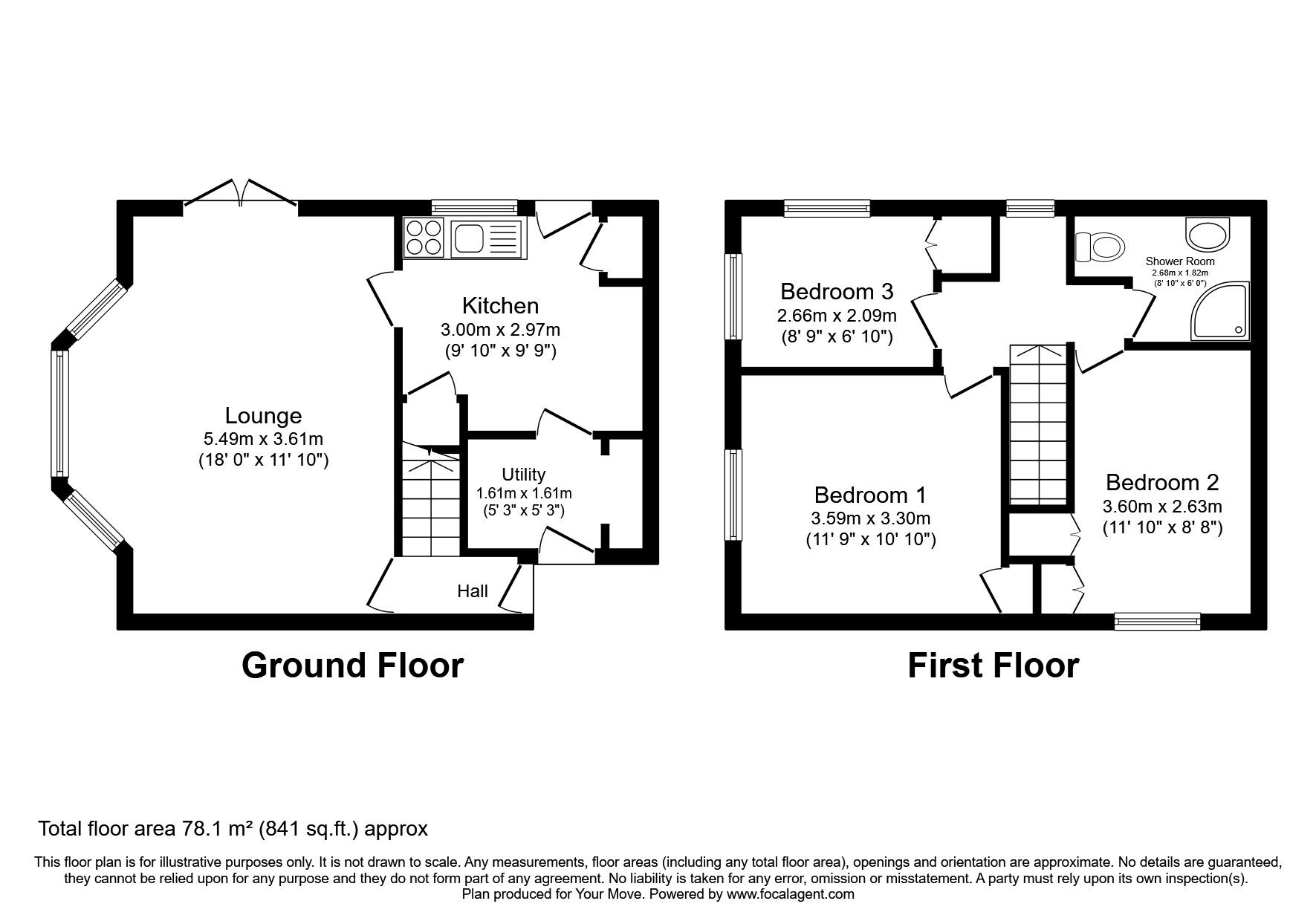 Floorplan of 3 bedroom Mid Terrace House for sale, Loveridge Close, Codsall, Staffordshire, WV8