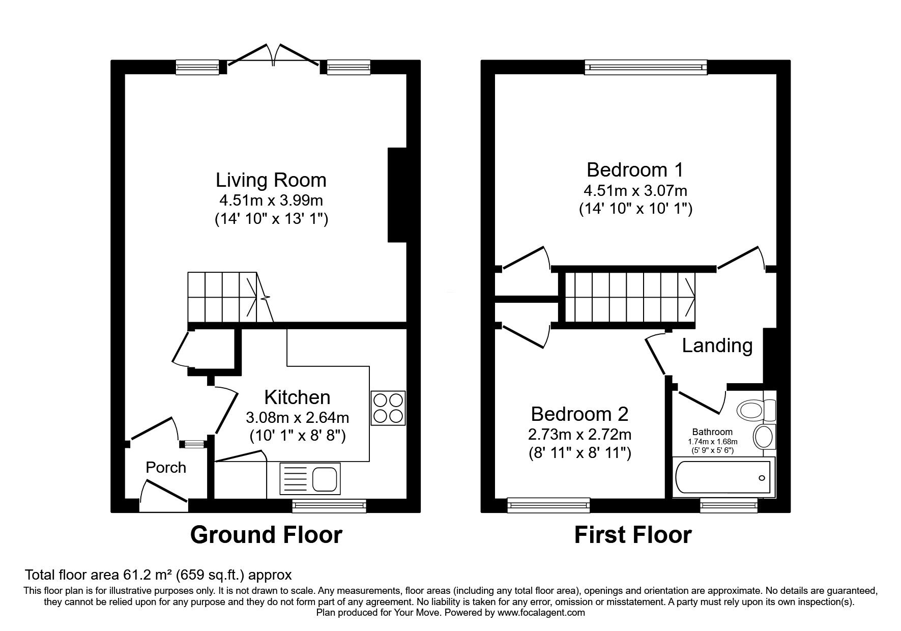 Floorplan of 2 bedroom Mid Terrace House for sale, Cosford Court, Perton Wolverhampton, Staffordshire, WV6