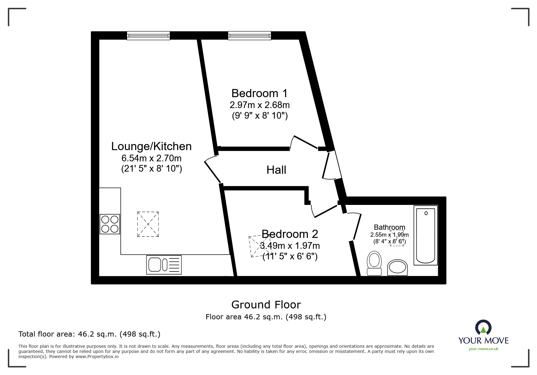 Floorplan of 2 bedroom  Flat to rent, Dam Mill Close, Codsall, Staffordshire, WV8