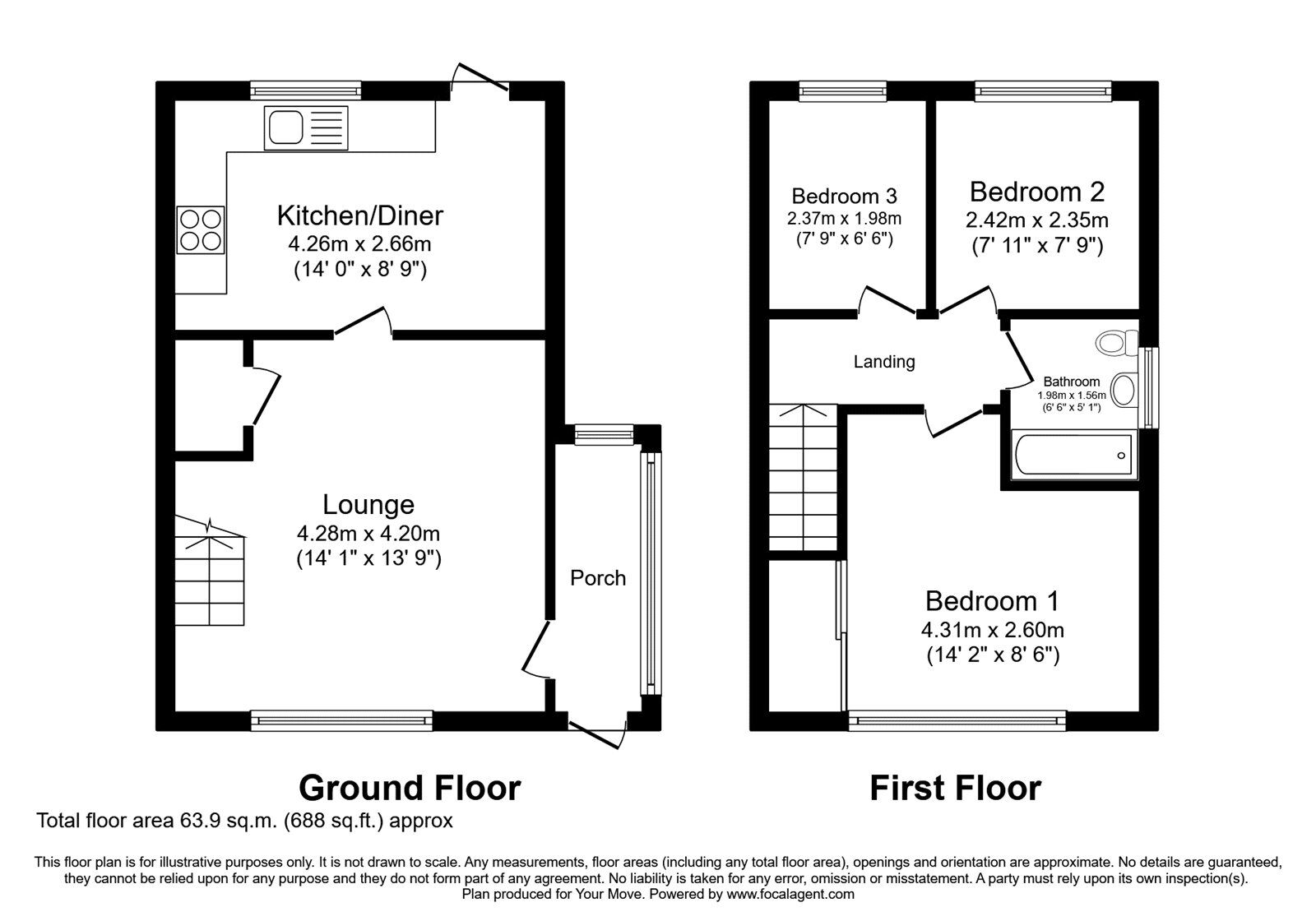 Floorplan of 3 bedroom Semi Detached House for sale, Coulter Grove, Perton, Staffordshire, WV6