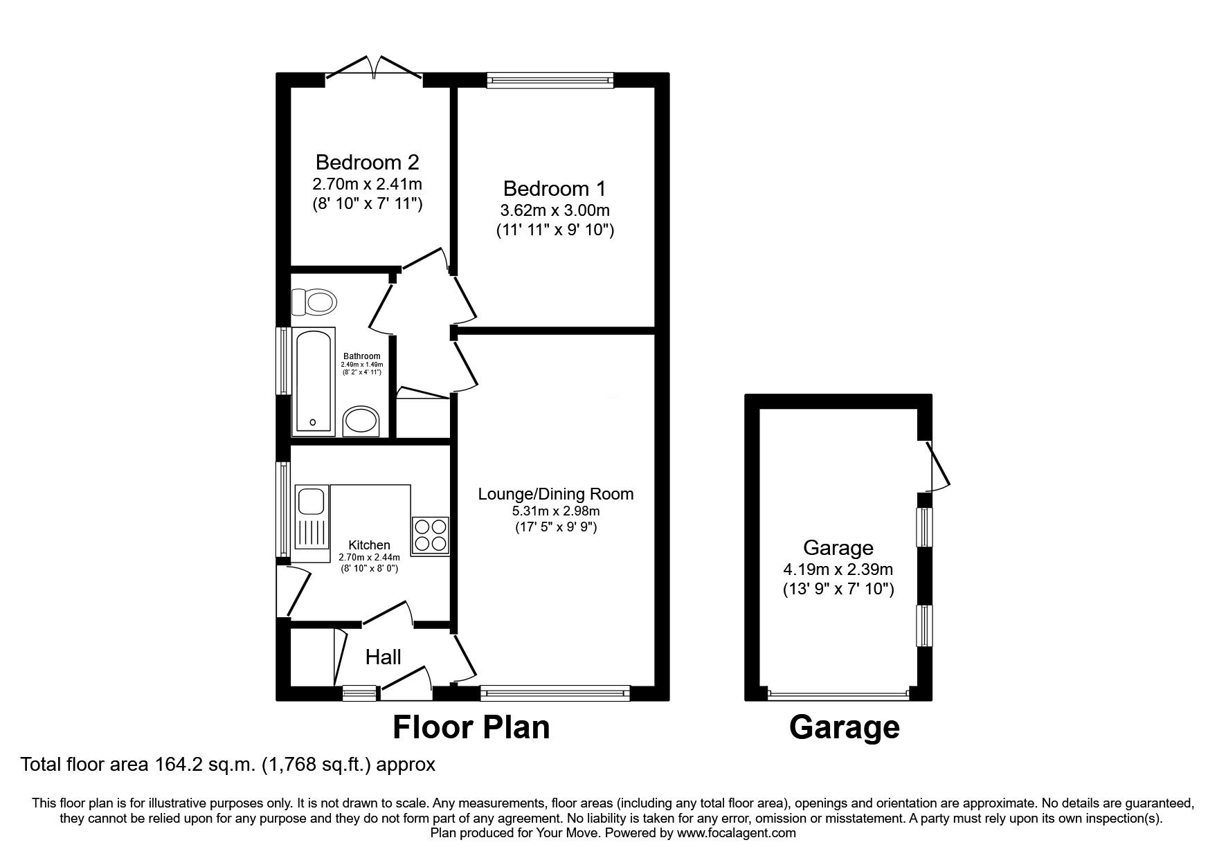 Floorplan of 2 bedroom Semi Detached Bungalow for sale, Kelso Gardens, Perton Wolverhampton, Staffordshire, WV6