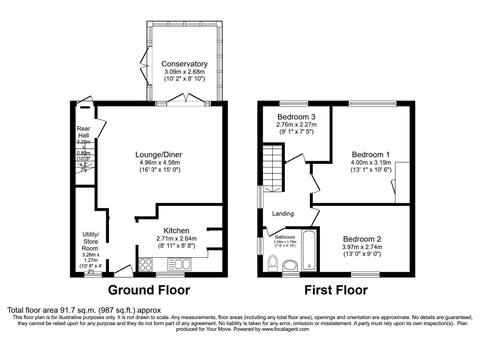 Floorplan of 3 bedroom End Terrace House for sale, Brook Grove, Codsall, Staffordshire, WV8