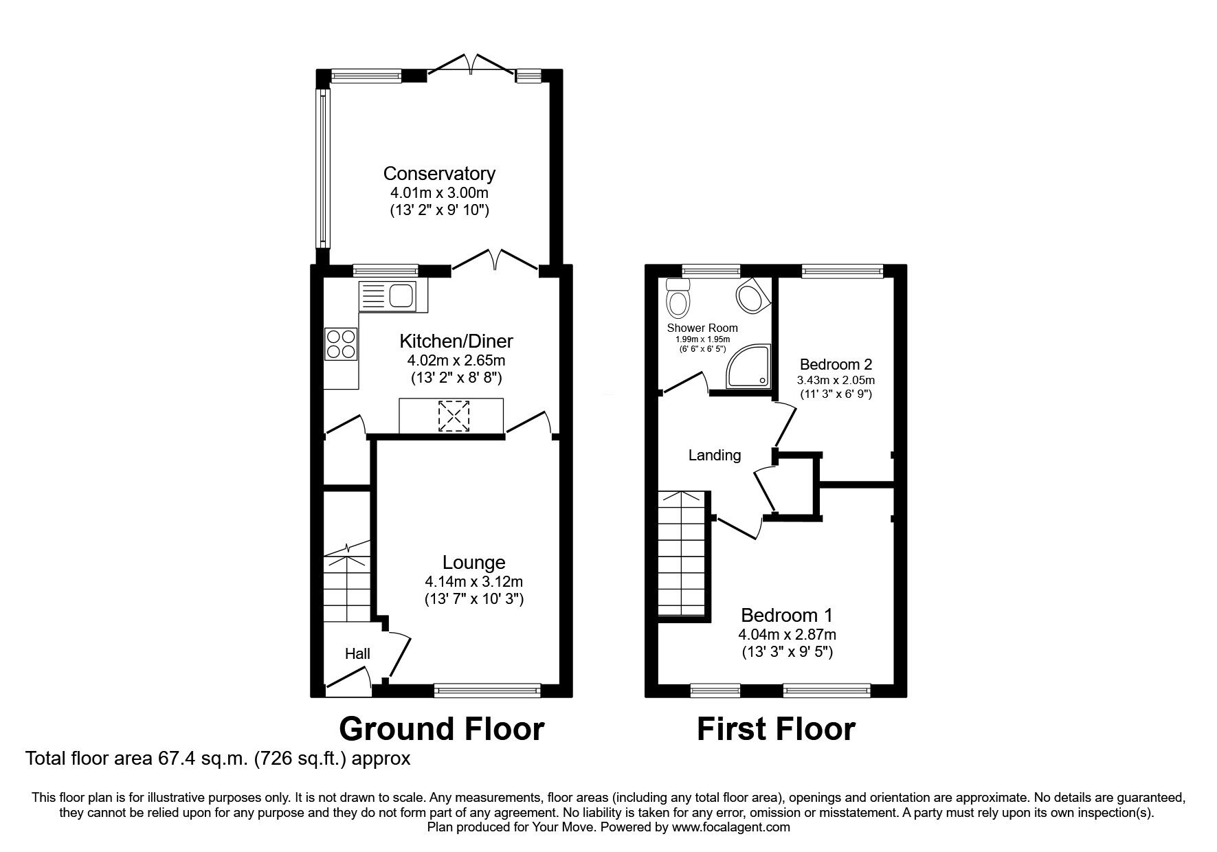 Floorplan of 2 bedroom Semi Detached House for sale, Ennerdale Drive, Perton, Staffordshire, WV6