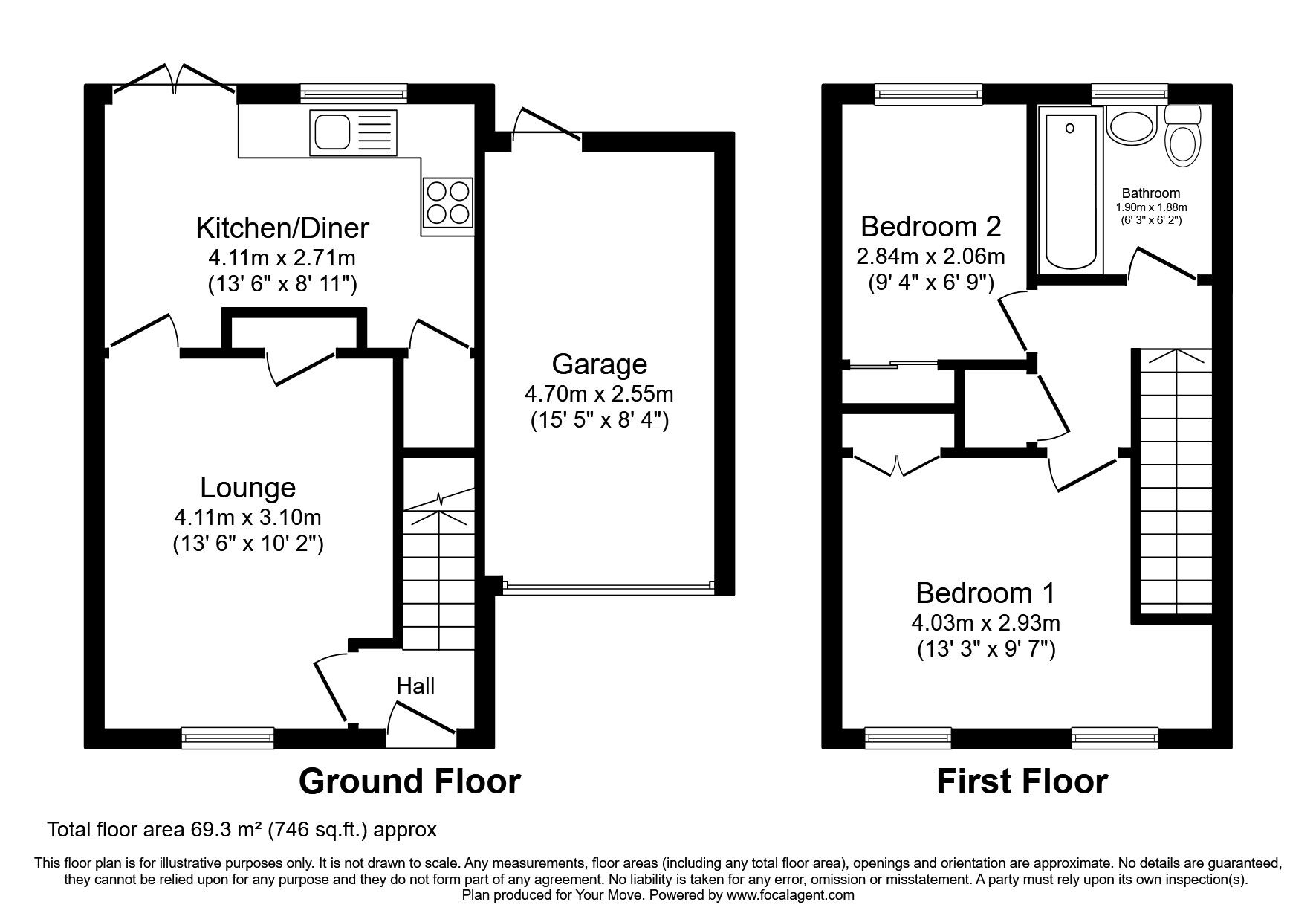 Floorplan of 2 bedroom Semi Detached House for sale, Ennerdale Drive, Perton, Staffordshire, WV6