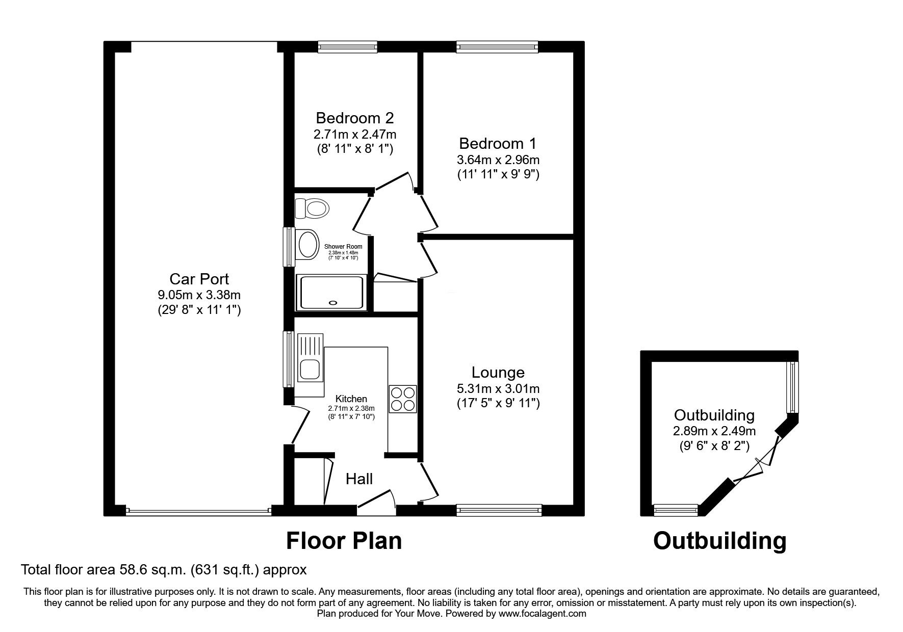 Floorplan of 2 bedroom Semi Detached Bungalow for sale, Kelso Gardens, Perton Wolverhampton, Staffordshire, WV6