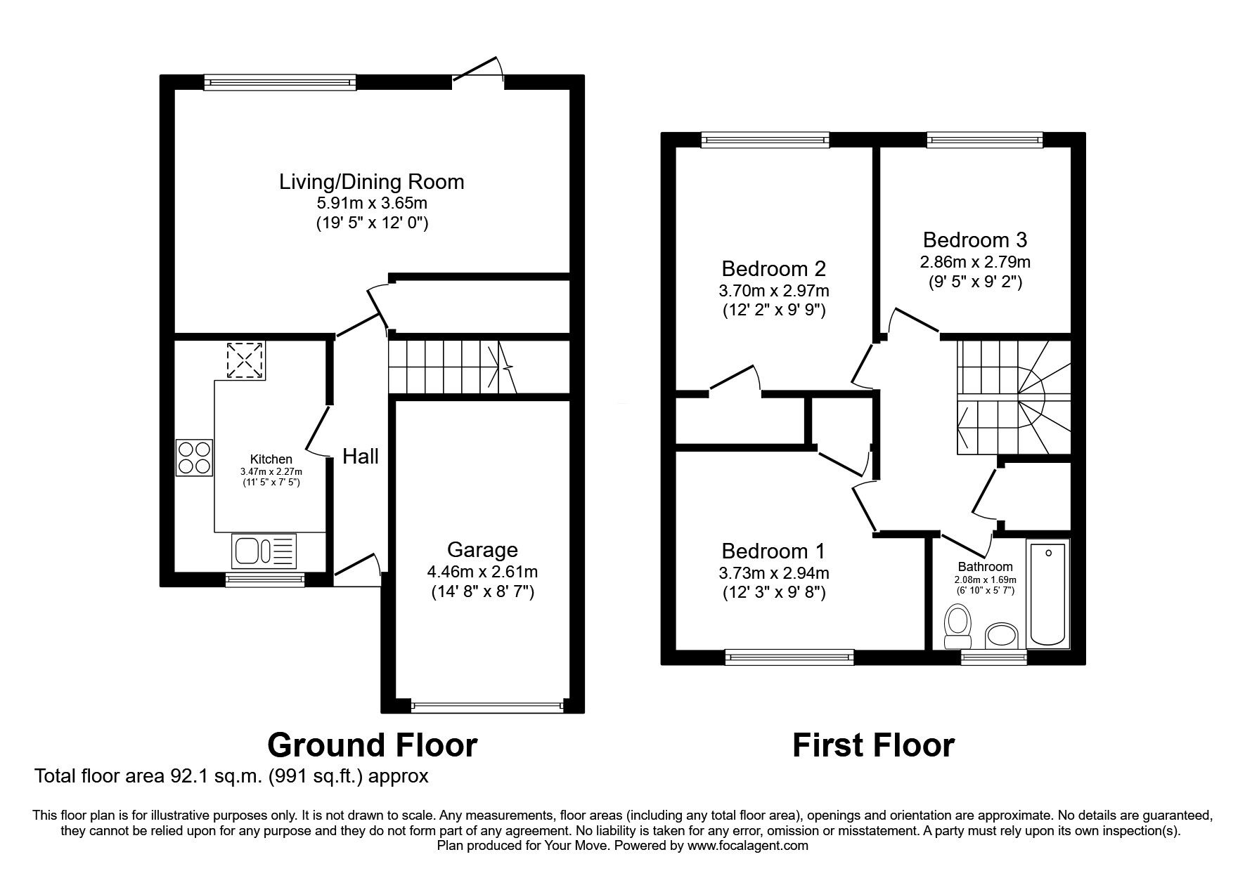 Floorplan of 3 bedroom Semi Detached House for sale, Benson Close, Perton Wolverhampton, Staffordshire, WV6