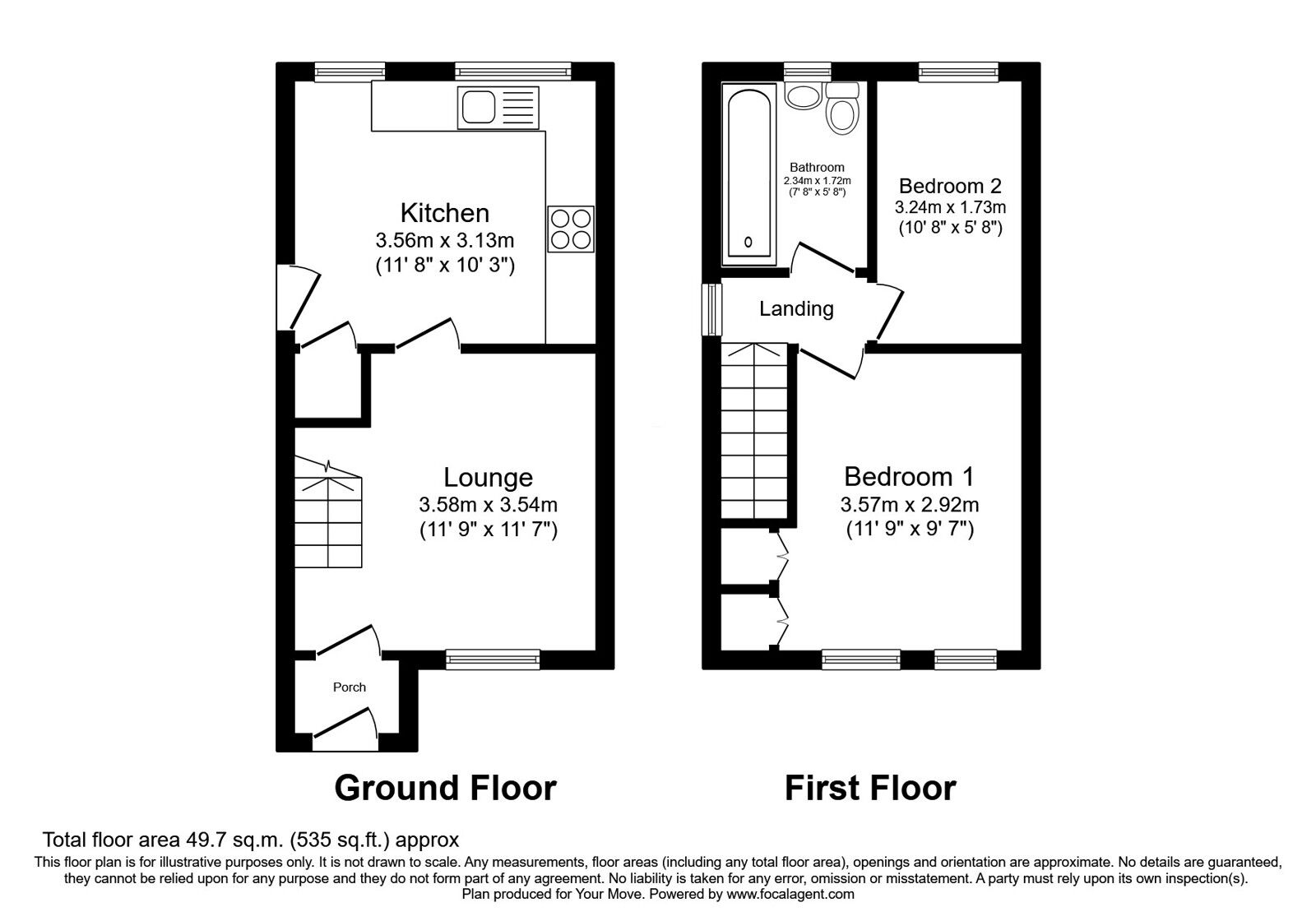 Floorplan of 2 bedroom Semi Detached House for sale, Egelwin Close, Perton Wolverhampton, Staffordshire, WV6