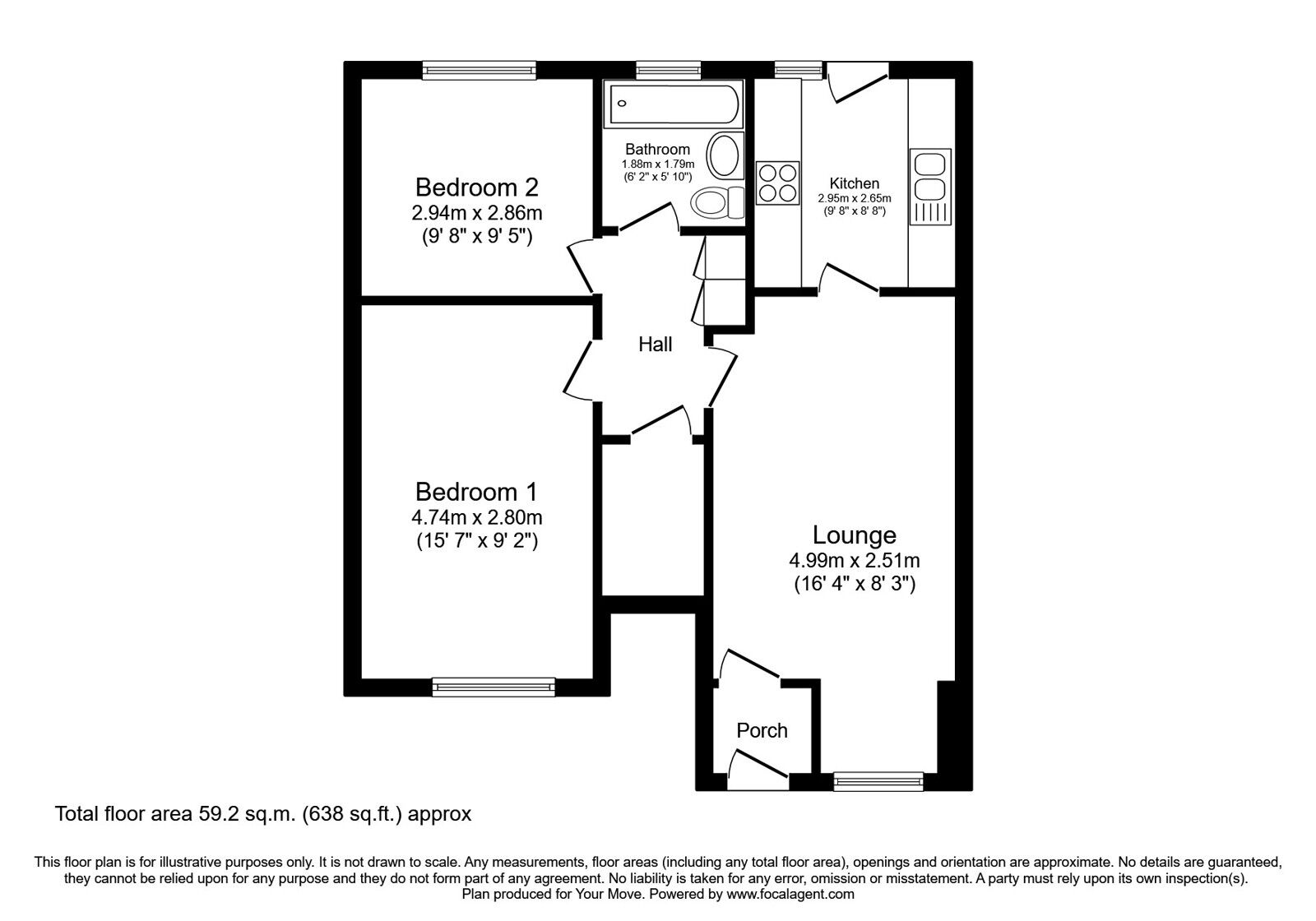 Floorplan of 2 bedroom  Flat for sale, Gainsborough Drive, Perton Wolverhampton, Staffordshire, WV6