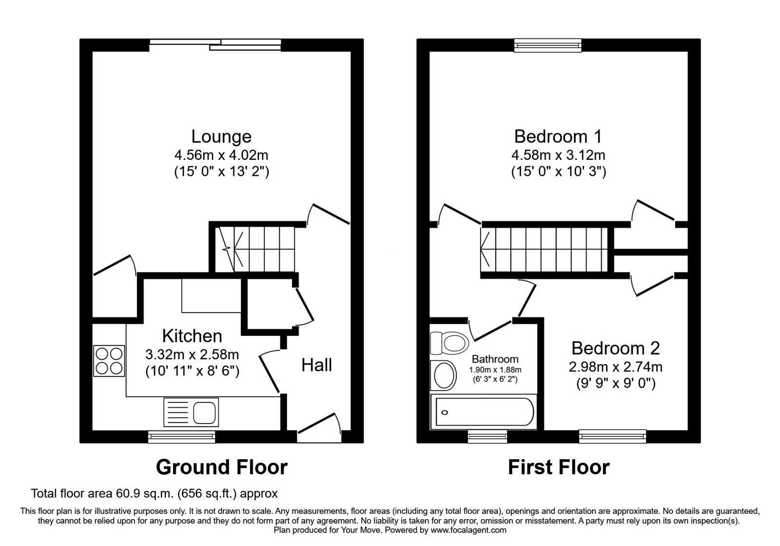 Floorplan of 2 bedroom End Terrace House for sale, Cosford Court, Perton Wolverhampton, Staffordshire, WV6