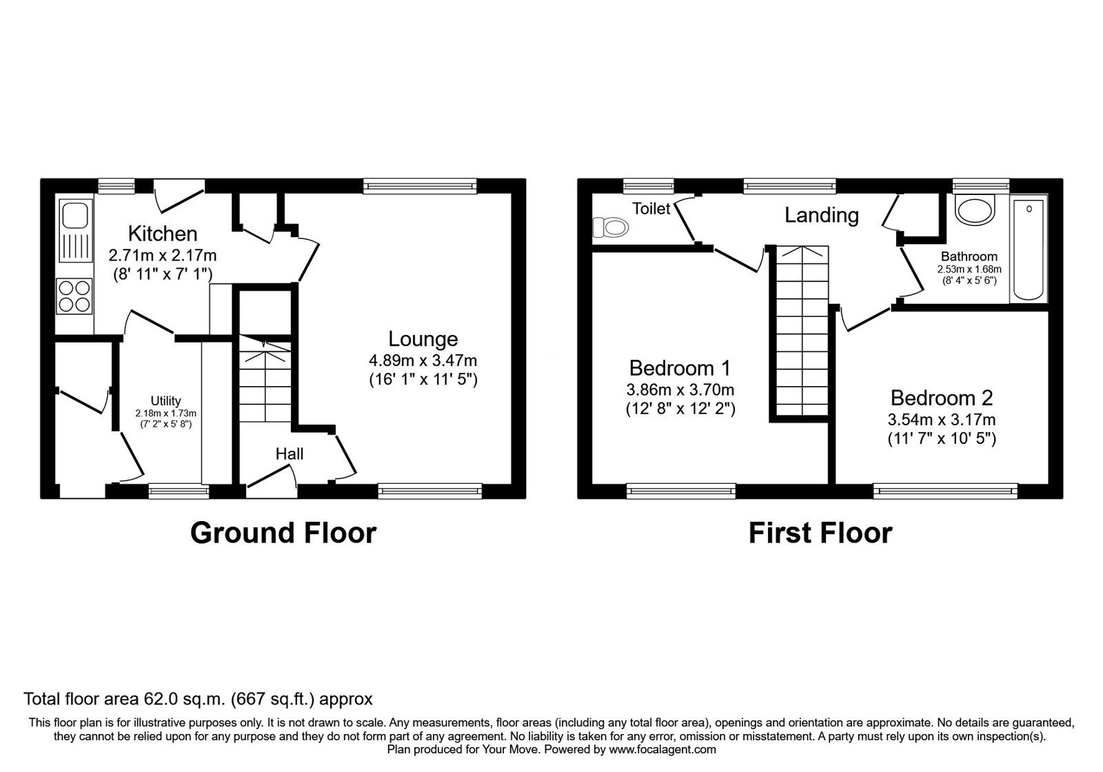 Floorplan of 2 bedroom Mid Terrace House for sale, Letchmere Close, Pattingham, Staffordshire, WV6