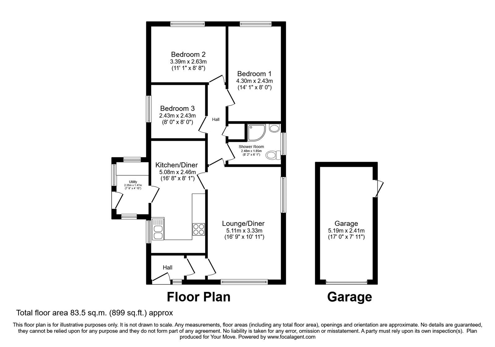 Floorplan of 3 bedroom Detached Bungalow for sale, Shackleton Drive, Perton Wolverhampton, Staffordshire, WV6