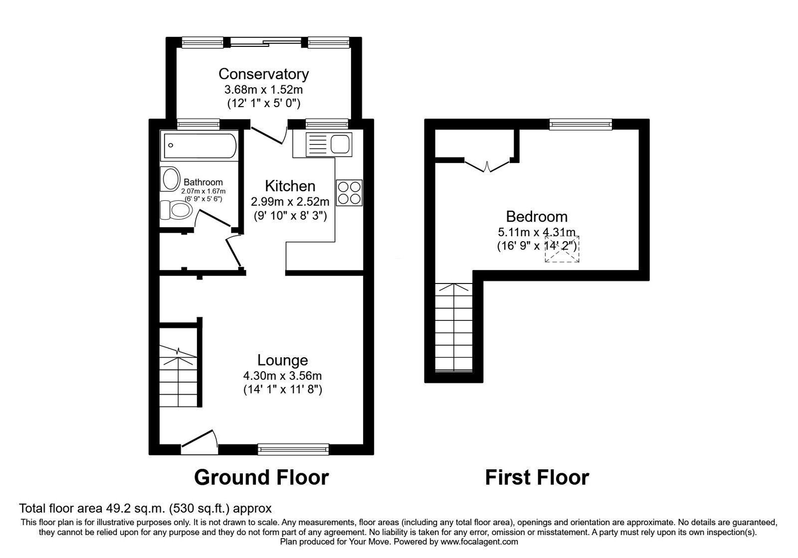 Floorplan of 1 bedroom Mid Terrace Bungalow for sale, Dean Court, Perton, Staffordshire, WV6