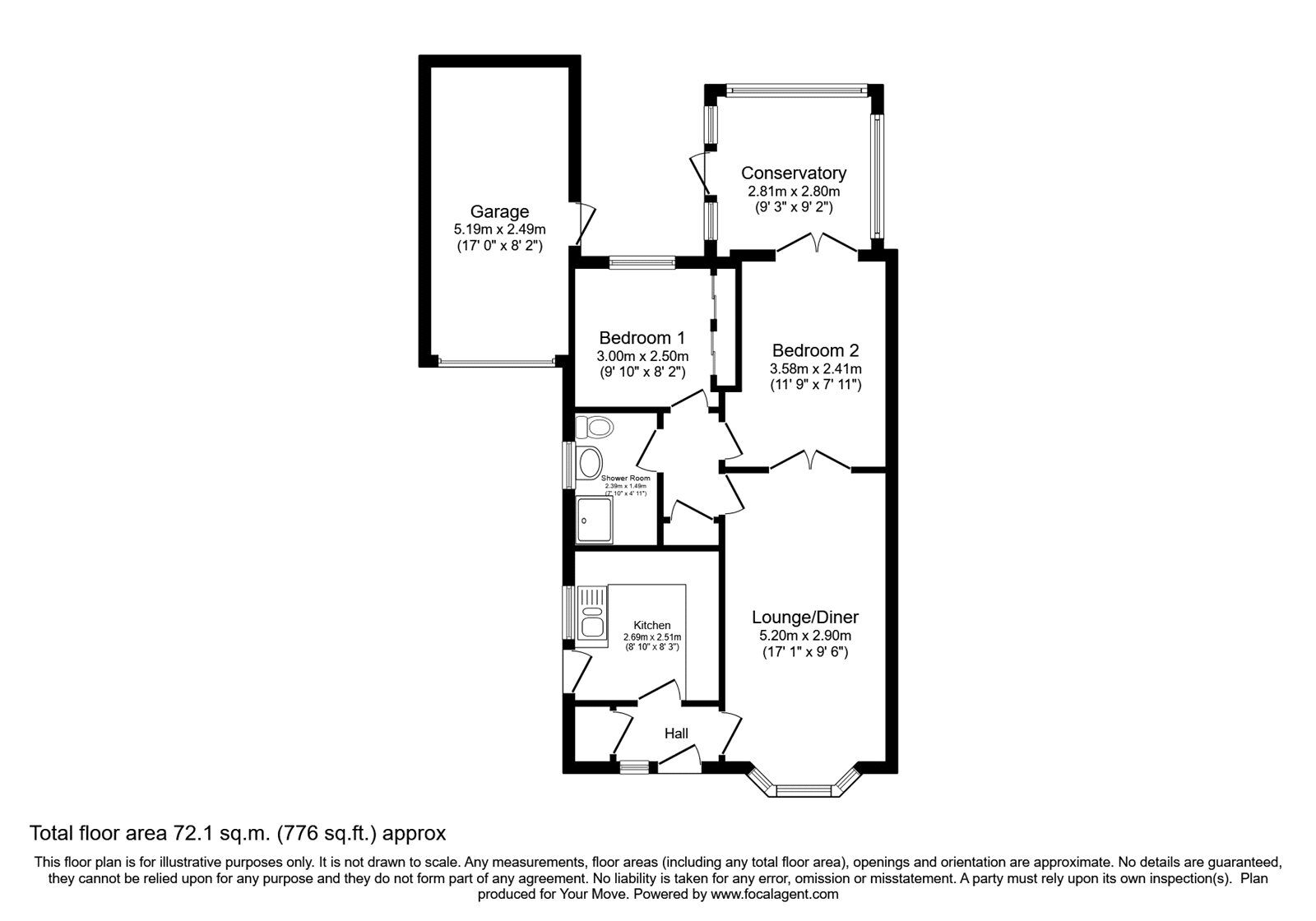 Floorplan of 2 bedroom Semi Detached Bungalow for sale, Cabot Grove, Perton Wolverhampton, Staffordshire, WV6